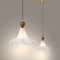 Modern Pendant Lights With White Petal Shaped Shades Gold Accents And Brown Wooden Balls