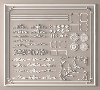 French carved corner flower plaster line plaster components 3d model