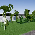 Shaped Bushes With Decorative Lights In Outdoor Lawn And Paved Landscape Design