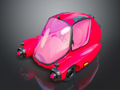 Red Futuristic Car With Pink Transparent Windows And Unique Compact Design 3d model