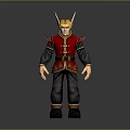 3D Male Character Model In Red Gold Outfit With Golden Headpiece And Black Pants