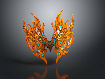 Fantasy Character And Mythical Creature With Flame Like Orange Wings And Colorful Patterns 3d model