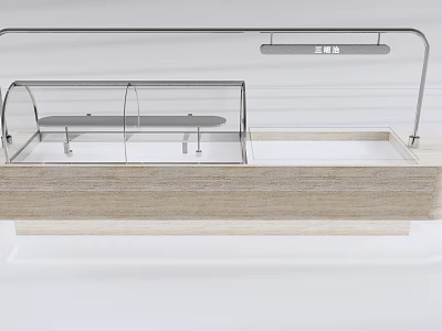 Modern Display Shelf With Glass Cover Wooden Countertop Metal Frame And Top Lighting Design 3d model