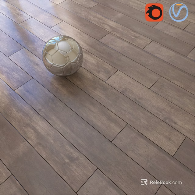 Durable Natural Wooden Floor Planks With Shiny Metallic Soccer Ball 3d model 