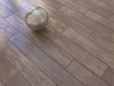 Durable Natural Wooden Floor Planks With Shiny Metallic Soccer Ball 3d model