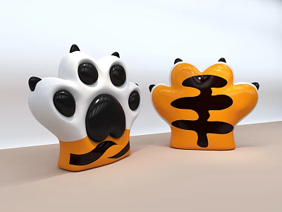 Cute Tiger Paw Stuffed Toys With White Orange And Black Stripes Dots Design 3d model