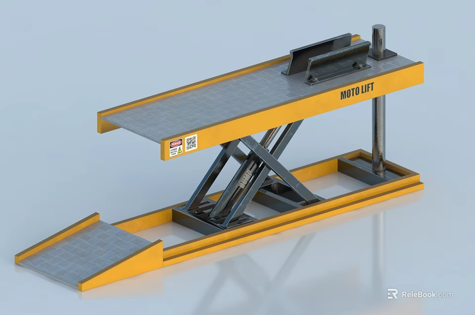 Hydraulic Elevator Lifting Platform with Yellow Gray Frame Ramp and Stable Base 3d model 
