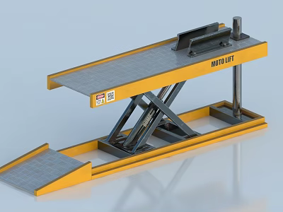 Hydraulic Elevator Lifting Platform with Yellow Gray Frame Ramp and Stable Base 3d model