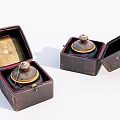 Vintage Decorative Ornament Set with Open Leather Boxes and Metal Lidded Pieces