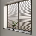Wooden Venetian Blinds In Modern Room With Green Plant In Vase On Window Sill