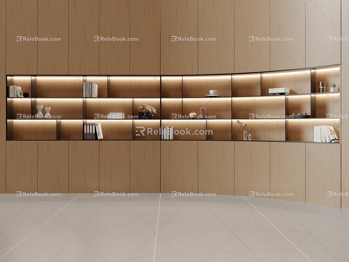 Modern Curved Bookcase 3d model