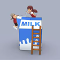 Cartoon Scene of Two Kids Playing on Giant Milk Carton with Ladder and Dripping Milk