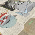 Modern Museum Building With Geometric Facade Open Plaza And Glass Structure