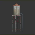 Vintage Metal Water Tower With Red Roof Red Stand And Blue Pipe