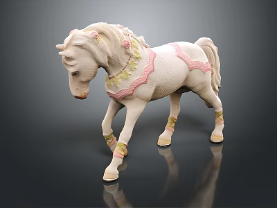 Cute White Pony Doll With Pink And Yellow Decorative Details And Lace Accents 3d model
