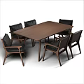 Elegant Modern Wooden Dining Table Set With Rectangular Top And Six Leather Chairs 3d model