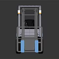 Blue and White Industrial Forklift with Hydraulic Mast Forks and Cab