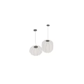 Modern Minimalist Round Cream Colored Fabric Pendant Lights With Striped Design Hanging