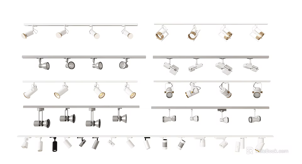 Modern Track Mounted Downlights And Spotlights With Diverse Styles For Interior Lighting 3d model