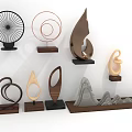 Modern Decorative Furniture Ornaments With Abstract Shapes Wooden Bases And Different Colors