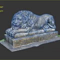 Reclining Stone Lion Sculpture With Intricate Details On Classic Pedestal