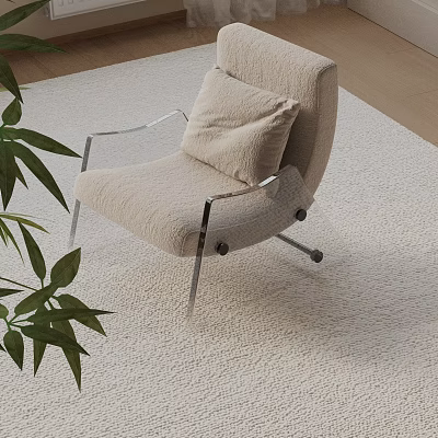 Modern Beige Upholstered Lounge Chair With Metal Legs On Soft Rug Near Green Plant 3d model