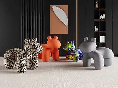 Cute Animal Shaped Children's Chairs With Various Colors And Patterns For Indoor Use 3d model