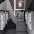 Modern Clothing Store Interior With Hanging Clothes Lighting And Entrance Signage
