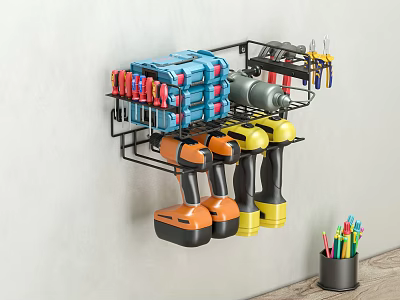 Wall Mounted Tool Organizer With Power Drills Screwdrivers And Pliers Storage 3d model