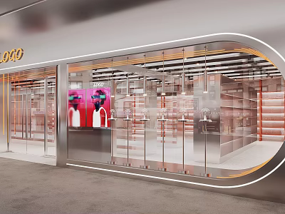 Modern Retail Boutique Store With Glass Facade Metal Frame LED Lighting And Display Shelves 3d model