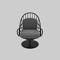 Modern Leisure Chair With Black Metal Frame Swivel Base And Gray Fabric Cushion