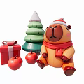 Christmas Inflatable Bear with Santa Hat Tree Gift Box and Red Apples 3d model
