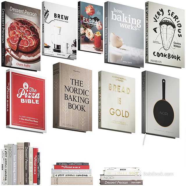 Cooking Books Collection Including Pizza Bible Nordic Baking Bread and Gold Recipes 3d model 