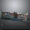 Abandoned Building Fragment With Weathered Brick Wall Wooden Door And Windows