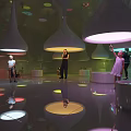 Interactive Amusement Park Playground With Colorful Light Domes Reflective Floors And People Playing