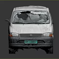 White Used Van With Broken Windshield And Worn Exterior Body Details 3d model