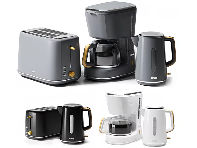Modern Gray And White Kitchen Appliances Including Toaster Coffee Maker And Kettle 3d model