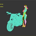 White Cruiser Motorcycle With Pink Haired Woman In Blue Shorts Standing