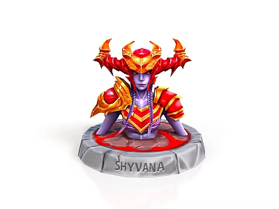 Shyvana Female Character Figurine With Red Horns Purple Skin Red Gold Decorations And Base 3d model