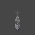 Gray Warship As Water Transport With Smokestack Mast And Hull Structure