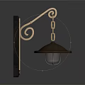 Vintage Gold And Gray Wall Light With Curved Scroll Design Chain And Glass Shade