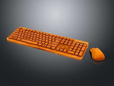 Wooden Electronic Keyboard And Mouse Set For Computer Peripherals Use 3d model