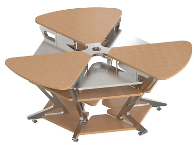 Modern Study Desk With Wooden Panels Metal Frame And Movable Wheels Design 3d model