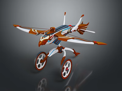 Orange And White Toy Airplane With Wings Wheels And Bird Like Design 3d model