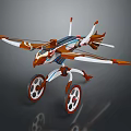 Orange And White Toy Airplane With Wings Wheels And Bird Like Design