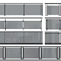 Modern Glass Railings With Various Panel Designs And Metal Support Structures 3d model