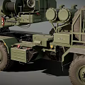Olive Green Military Utility Vehicle Featuring Launch System And Multiple Wheels 3d model
