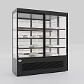 Commercial Display Refrigerator With Double Glass Doors Multiple Shelves And Black Exterior Design