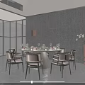 Modern Private Dining Room With Round Table And Large Windows 3d model