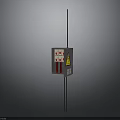 Outdoor Electrical Control Box With Red White Buttons Yellow Warning Sign And Support Pole